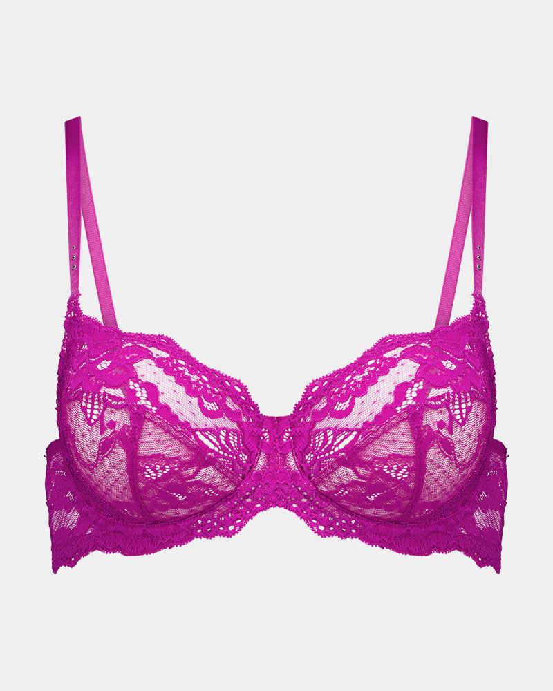 My Fit Lace Underwire Bra in FANTASY FUCHSIA. Flat lay front view