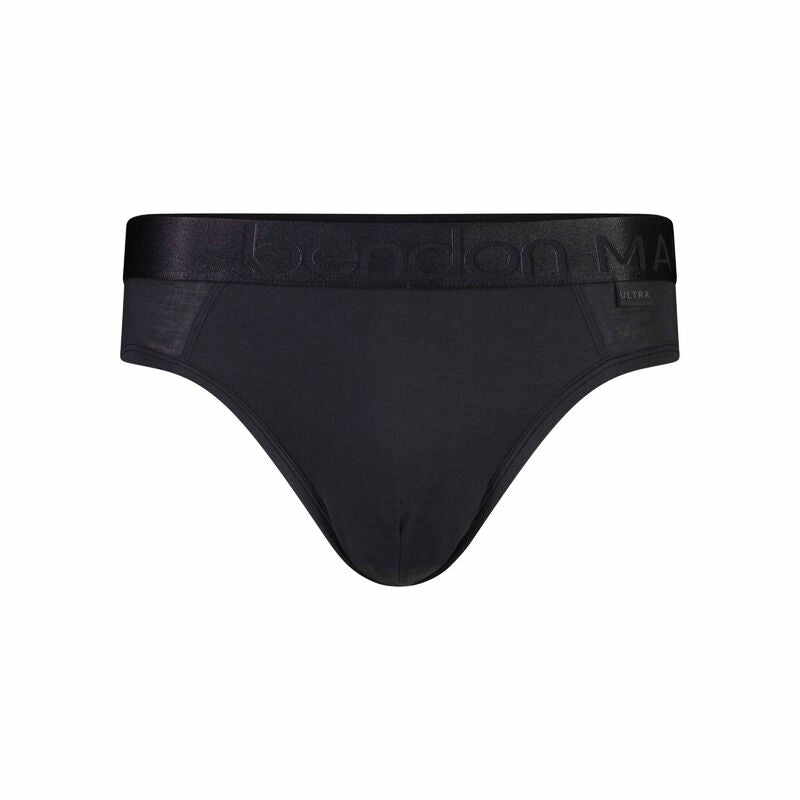 Bamboo Mens Brief in BLACK. Flat lay front view