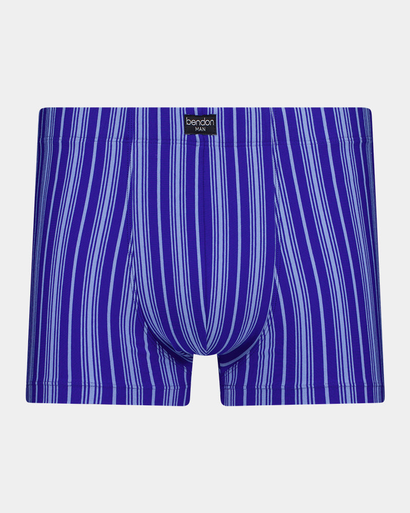Cotton Stretch Mens Trunk in SURF THE WEB STRIPE. Flat lay front view