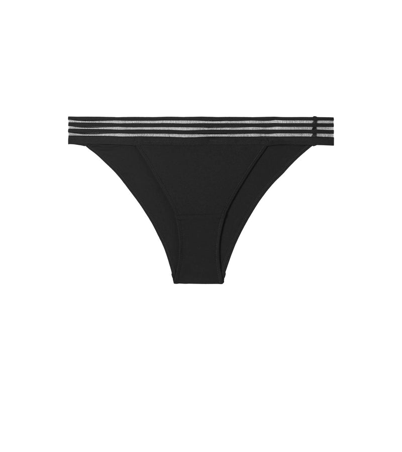 Stripe Elastic & Papertouch Tanga in BLACK. Flat lay front view
