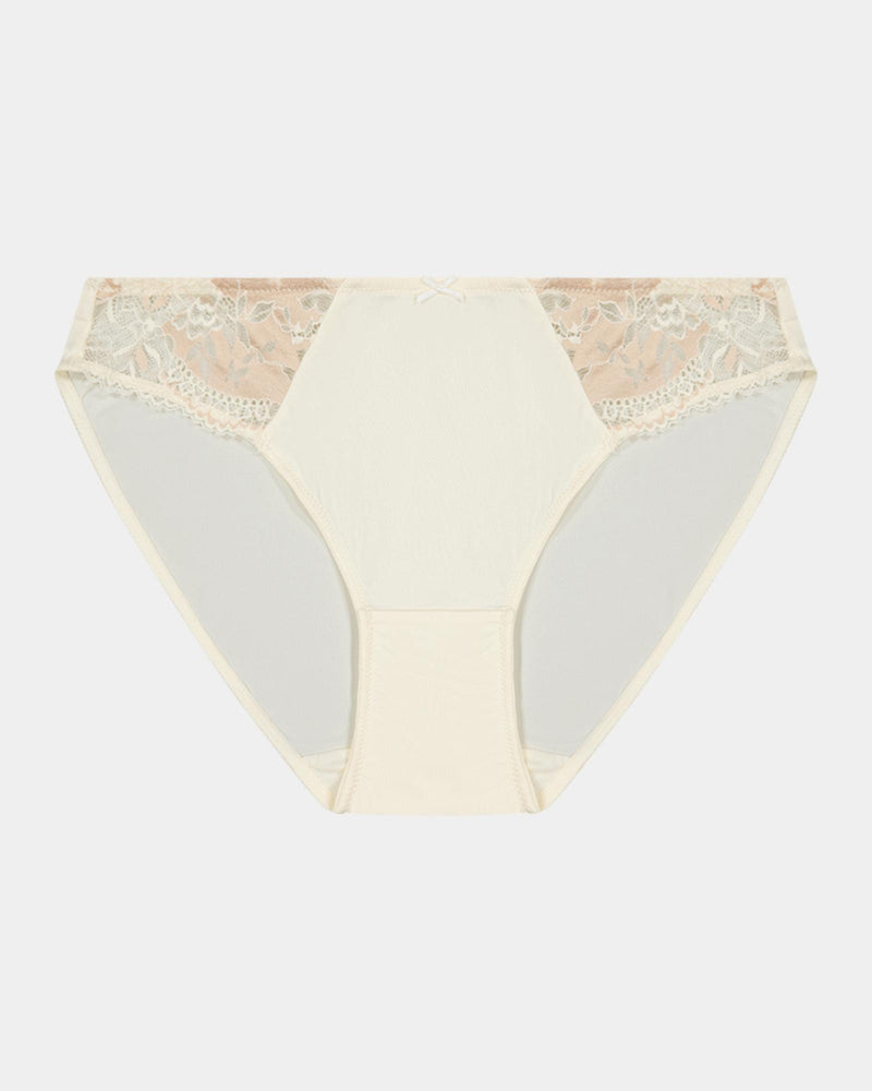 Wistful Bloom Bikini in LATTE/EGRET. Flat lay front view