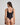 Model wears Extra-Ordinary Bodysuit in BLACK. On body back view