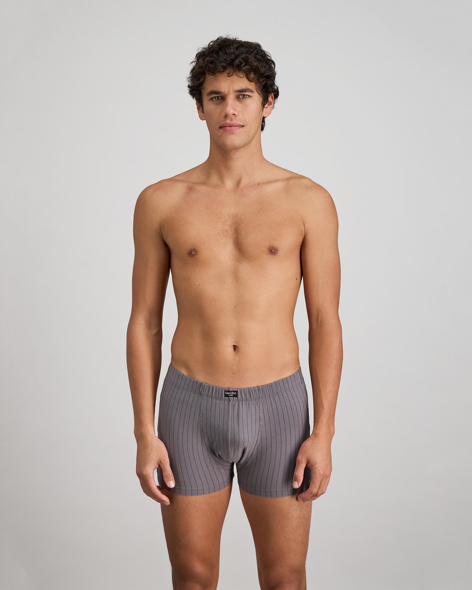 Cotton Stretch Mens Trunk in ASH PINSTRIPE. Feature shot