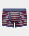 Bold Stripe Mens Trunk in INDIGO/FIG STRIPE. Flat lay front view