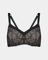 Delicate Lace Underwire Bra in BLACK/CREAM TAN. Flat lay front view