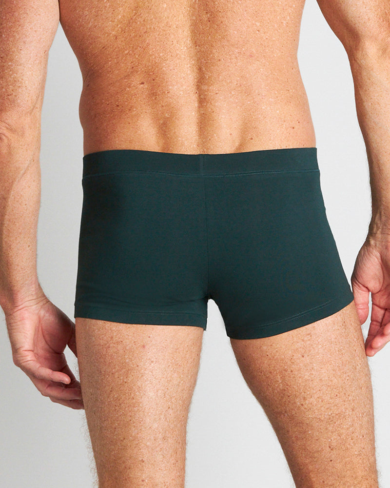 Model wears High Tech Cotton Mens Trunk in PONDEROSA PINE. On body back view