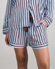 Model wears Cabana Stripe Short Pj in COOL BLUE. On body front view