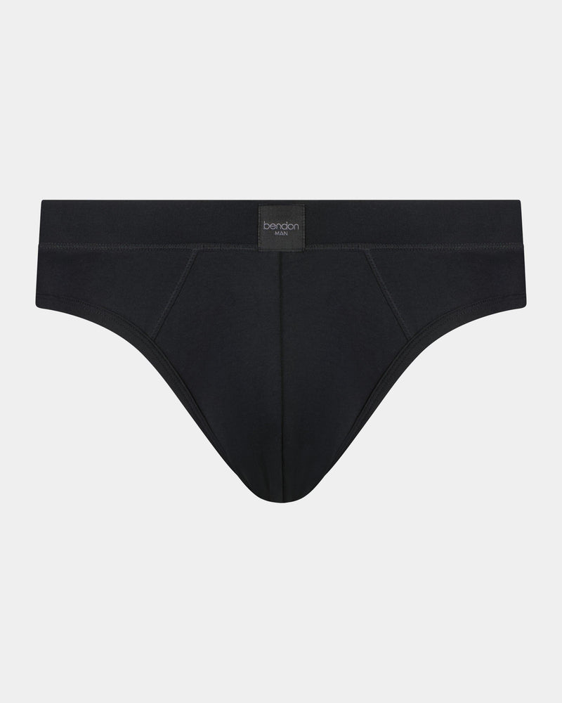 High Tech Cotton Mens Brief in BLACK. Flat lay front view