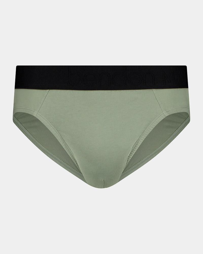 Everyday Essential Mens Brief in ICEBERG GREEN. Flat lay front view