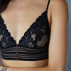 Model wears Captivate Me Bralette in BLACK. On body side view
