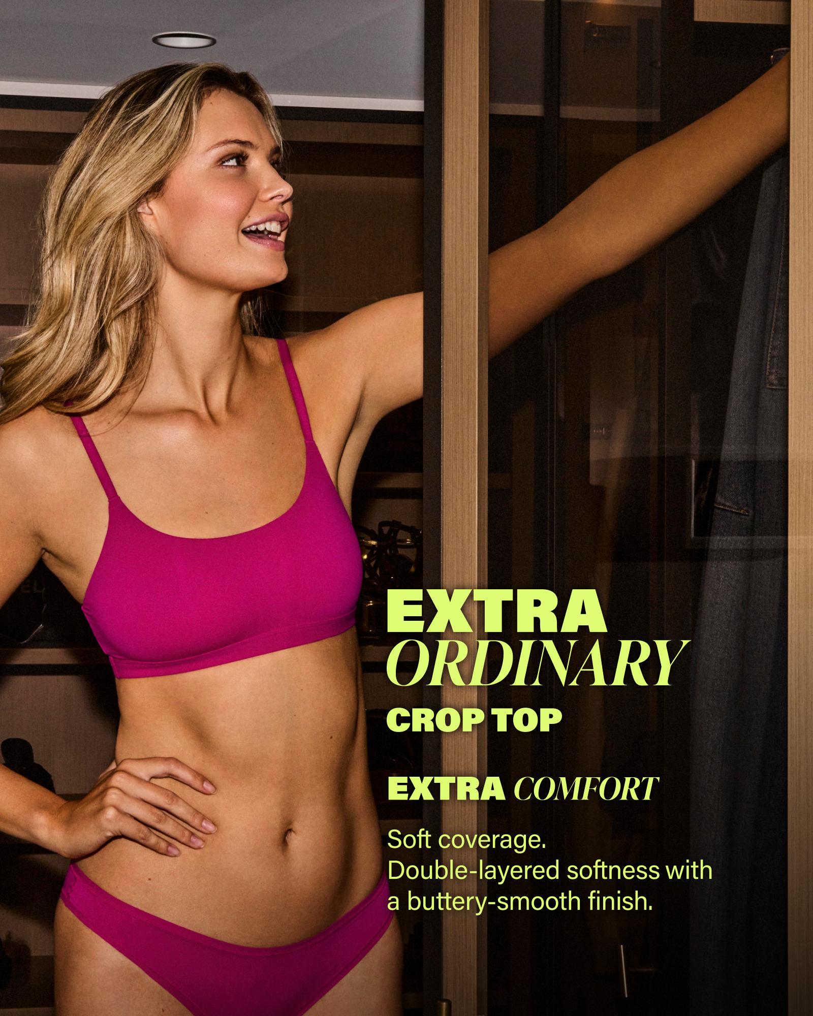 Extra-Ordinary Crop Top in FANTASY FUCHSIA. Flat lay back view