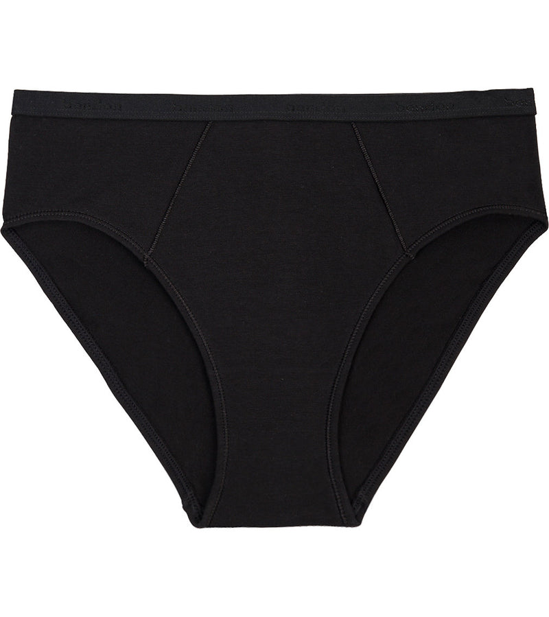 Body Cotton High Cut Brief in BLACK. Flat lay front view
