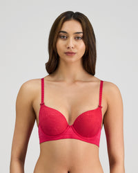 Model wears Bendon Body Lace Contour Bra in JAZZY. On body front view