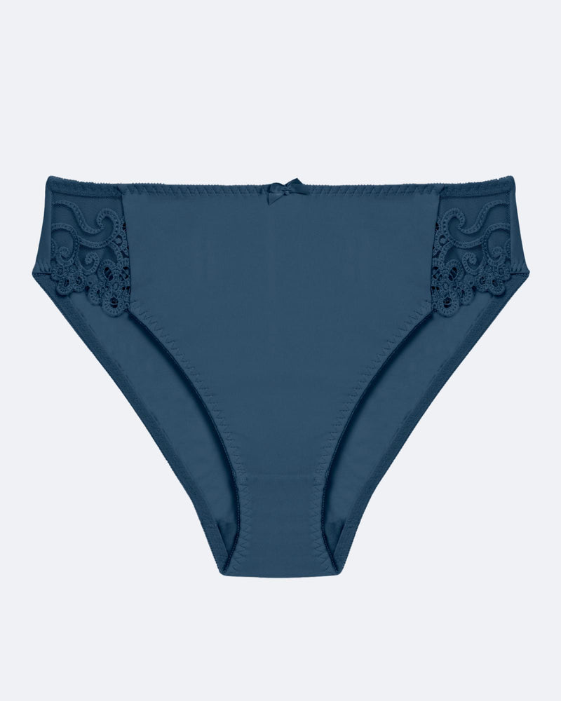 Coral High Cut Brief in REFLECTING POND. Flat lay front view