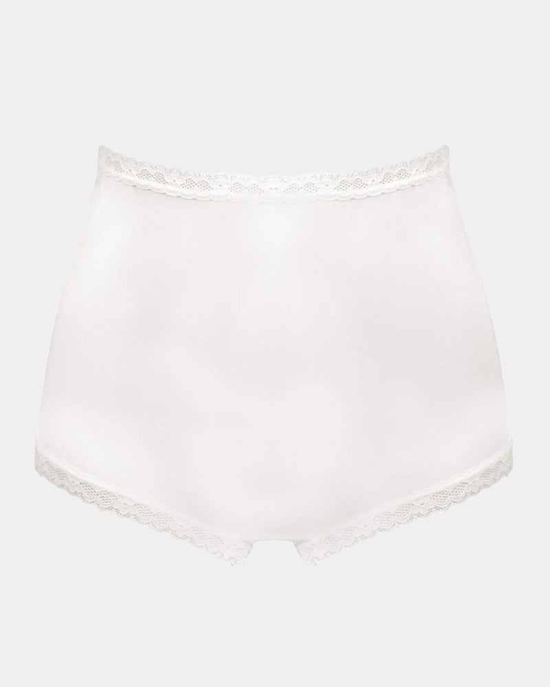 Nylon Tricot Full Brief in WHITE. Flat lay front view