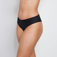 Model wears No Show Bikini in BLACK. On body front view