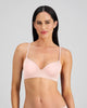 Model wears Simply Seamless Contour Bra in SILVER PINK. On body front view