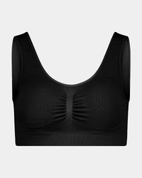 Bendon Essentials Crop Top in BLACK. Flat lay front view