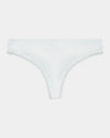 Cotton Logo Thong in WHITE. Flat lay front view