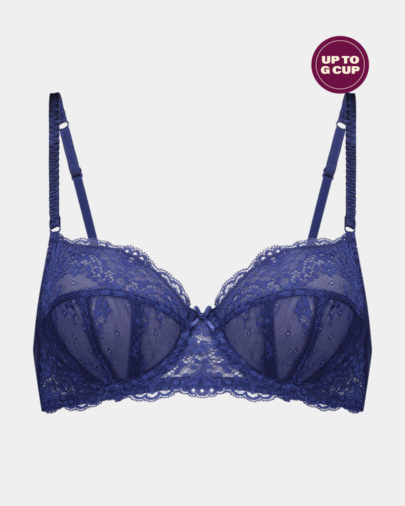 Sofia Underwire Bra in Medieval Blue. Flat lay front view