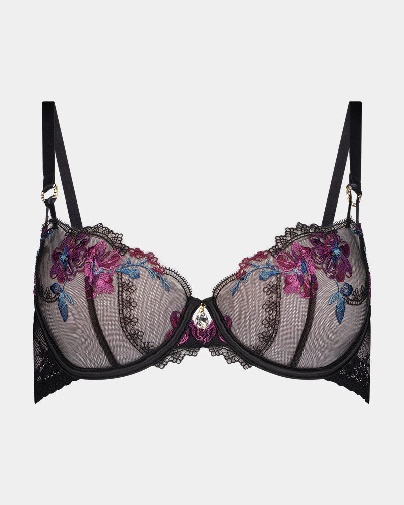 Niara Underwire Bra in BLACK/BEAUJOLAIS. Flat lay front view