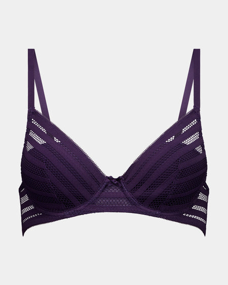 Lola Contour Bra in PURPLE VELVET. Flat lay front view
