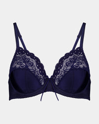 Juliette Underwire Bra in Medieval Blue. Flat lay front view