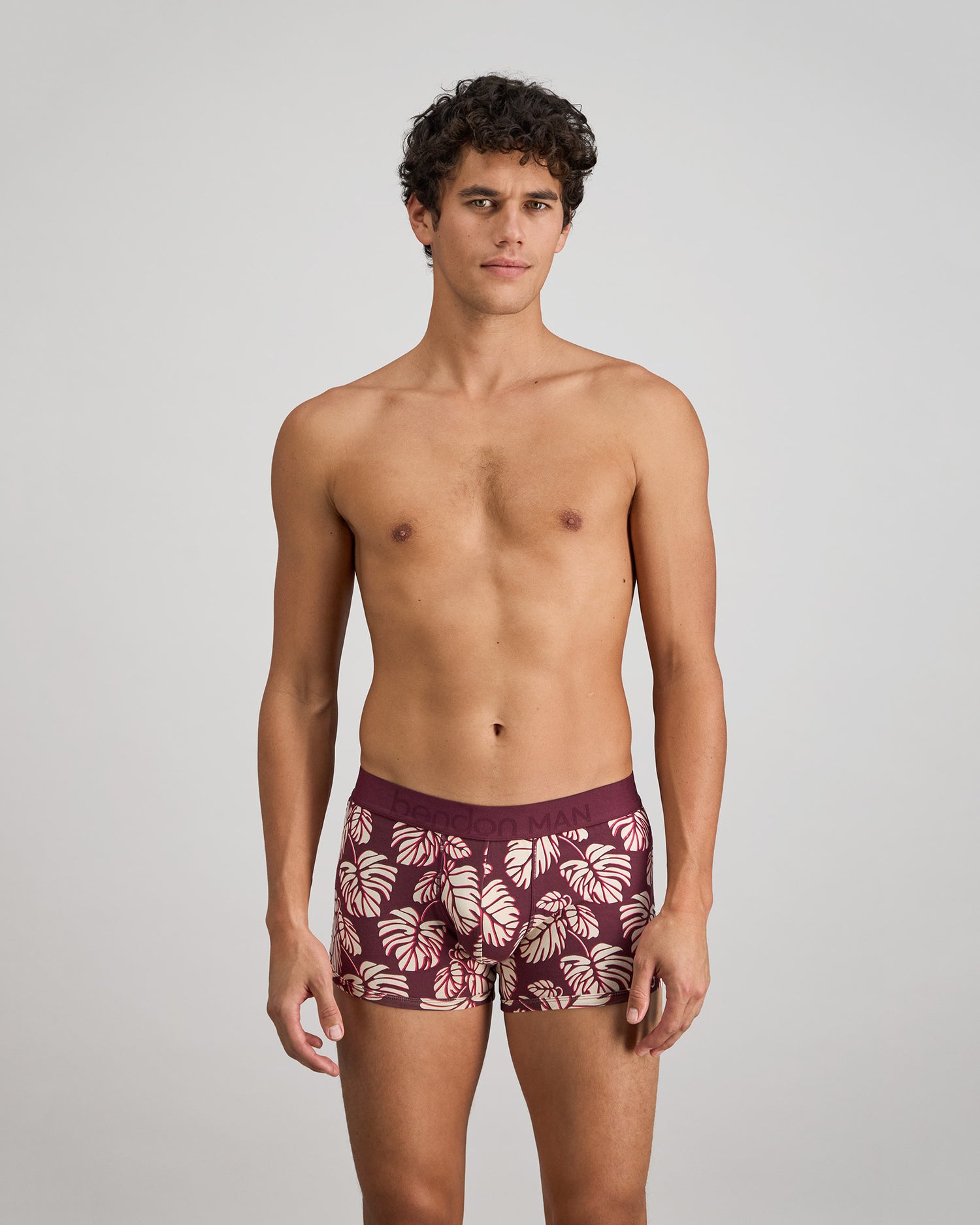 Retros Print Mens Trunk in FIG MONSTERA PRINT. Feature shot