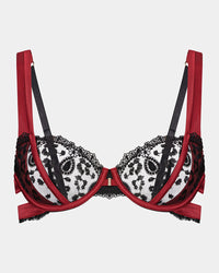 Tiara Underwire Bra in BIKING RED/BLACK. Flat lay front view