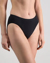 Model wears Body Cotton High Cut Brief in BLACK. On body side view