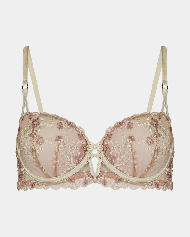 Flirt In Paradise Underwire Bra in SUGAR. Flat lay front view