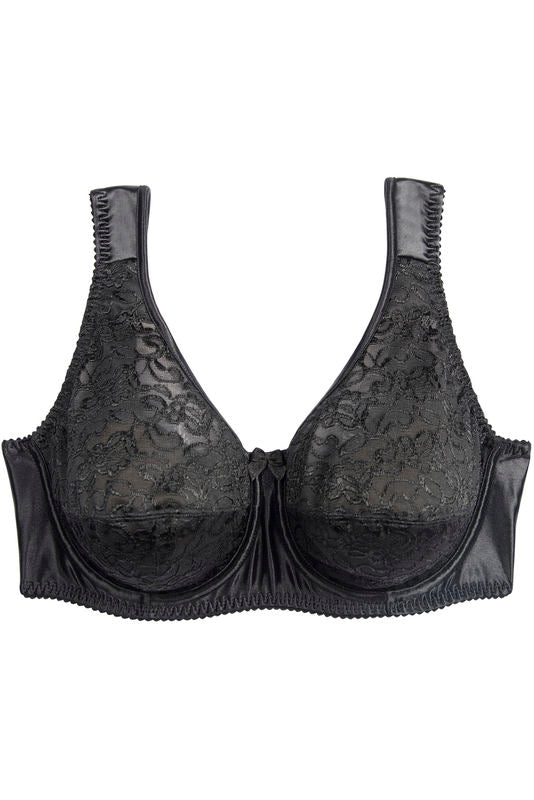 Charlotte Underwire Bra in BLACK. Flat lay front view