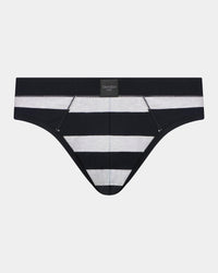 Rugby Stripe Mens Brief in BLACK RUGBY STRIPE. Flat lay front view