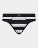 Rugby Stripe Mens Brief in BLACK RUGBY STRIPE. Flat lay front view