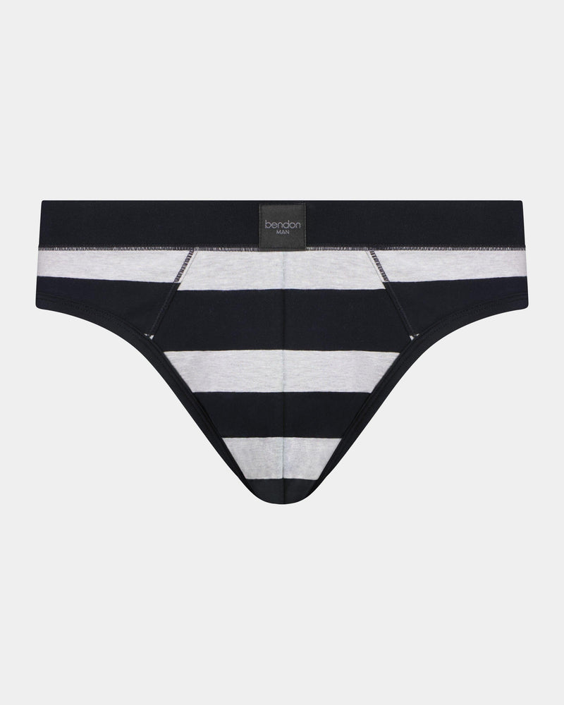 Rugby Stripe Mens Brief in BLACK RUGBY STRIPE. Flat lay front view