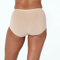 Model wears Body Cotton Full Brief in NATURAL. On body back view