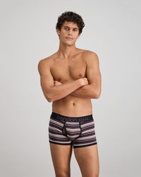 Bold Stripe Mens Trunk in BLACK/PLUM STRIPE. Feature shot