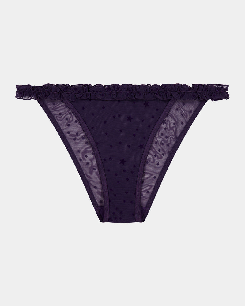 Wrapped In Stardust Thong in PURPLE VELVET. Flat lay front view