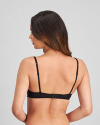 Model wears Sofia Contour Bra in BLACK. On body back view