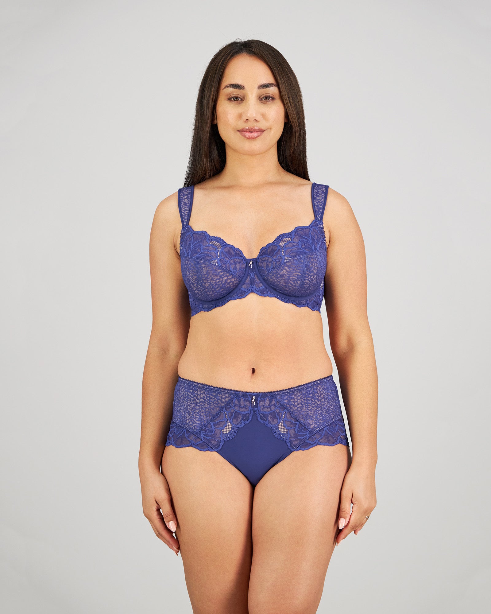 Midnight Express Underwire Bra in BLUE RIBBON. Flat lay back view