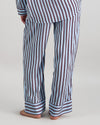 Model wears Cabana Stripe Long Pj Pant in COOL BLUE. On body back view