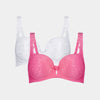 Damask Twin Pack Contour Bra Twin Pack in IBIS ROSE/WHITE. Flat lay front view