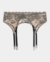 Everlasting Love Suspender in CAMEO ROSE / BLACK. Flat lay front view