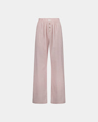 Cosy Flannel Long PJ Pant in ROSE MINI GINGHAM. Flat lay front view