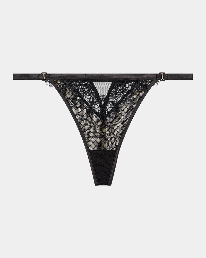 Bianca Nera Thong in BLACK. Flat lay front view