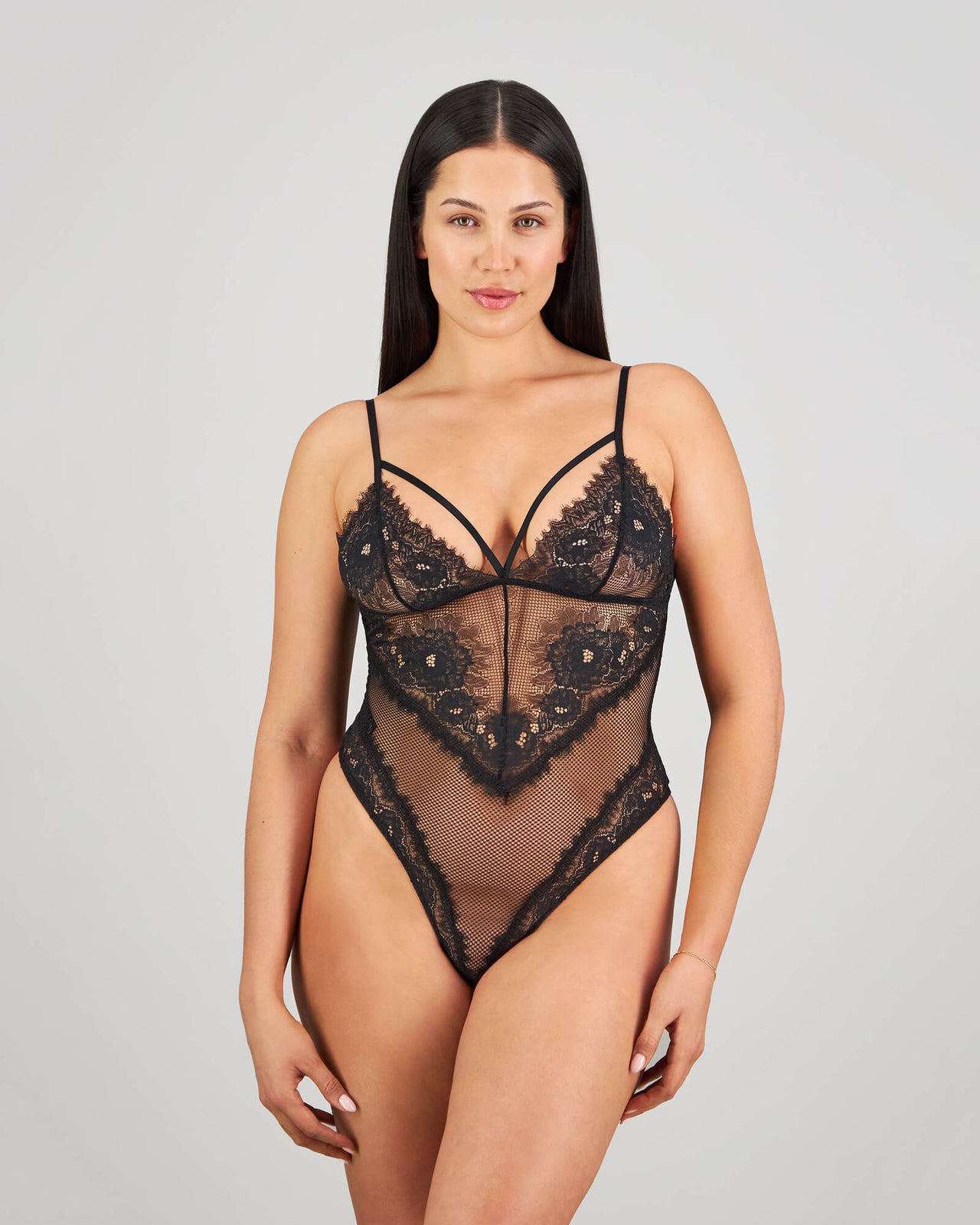 Layla Bodysuit in BLACK. Flat lay back view