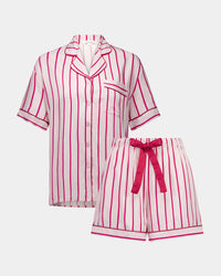 Cabana Stripe Short Pj Set in CANDY CANE. Flat lay front view