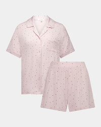 Belle Bamboo Short Pj Set in PALE LILAC/FIG. Flat lay front view