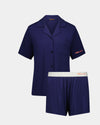 Belle Bamboo Short PJ in EVENING BLUE. Flat lay front view