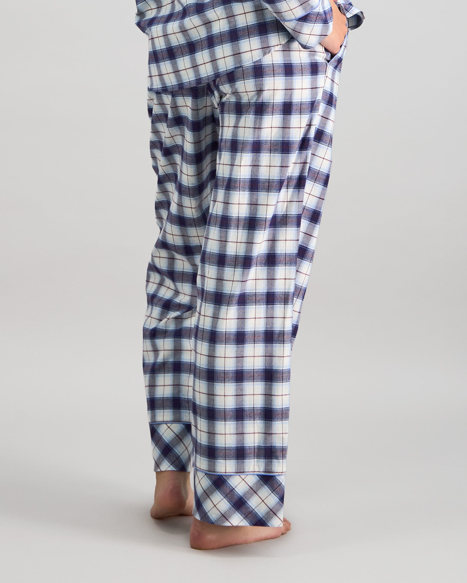 Cosy Flannel Long Pj Pant in NAVY BLAZER. Flat lay back view